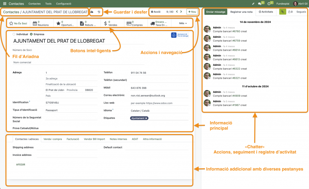 Seccions de les fitxes de contingut