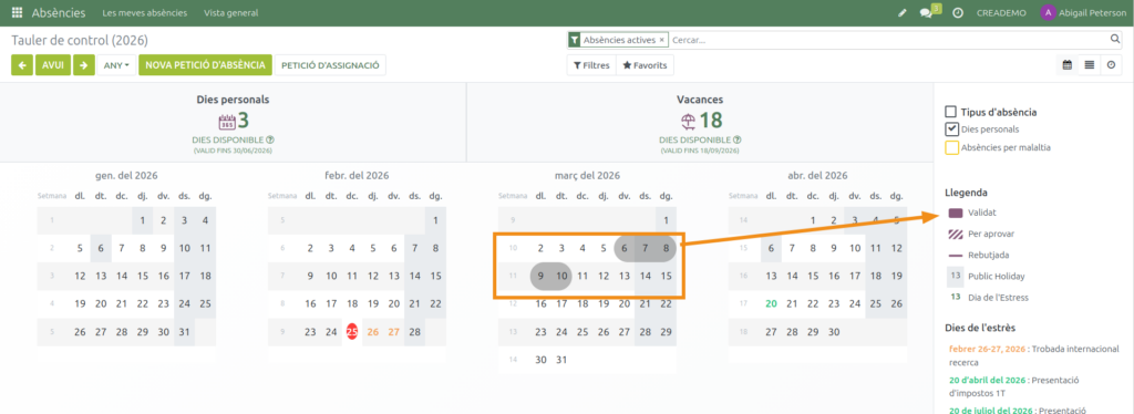 Absències. Sol·licitar una absència. Visualització de la sol·licitud validada
