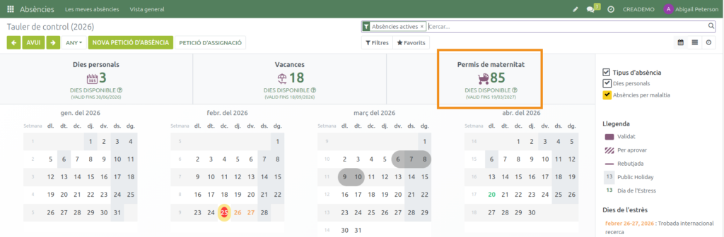 Absències. Sol·licitar una assignació. Vista de l'assignació concedida.