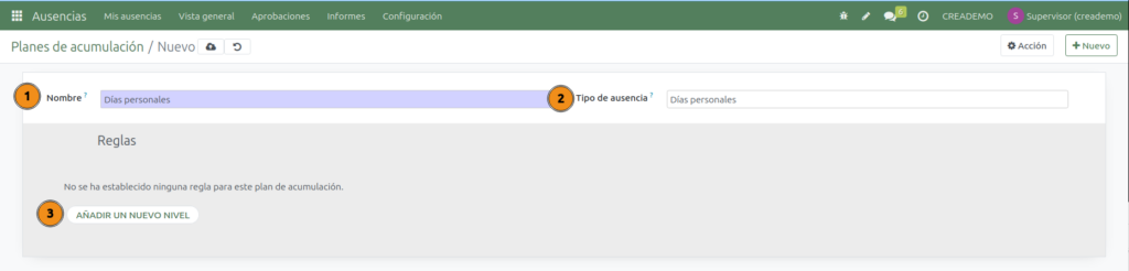 Crear un nuevo plan de actualización. Ausencias_CreaERP_07 