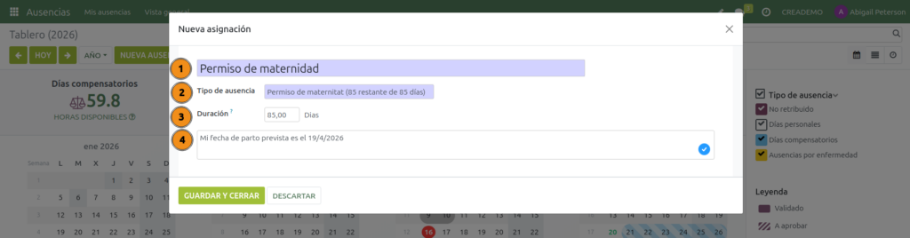 Ausencias. Solicitar una asignación. Formulario.  